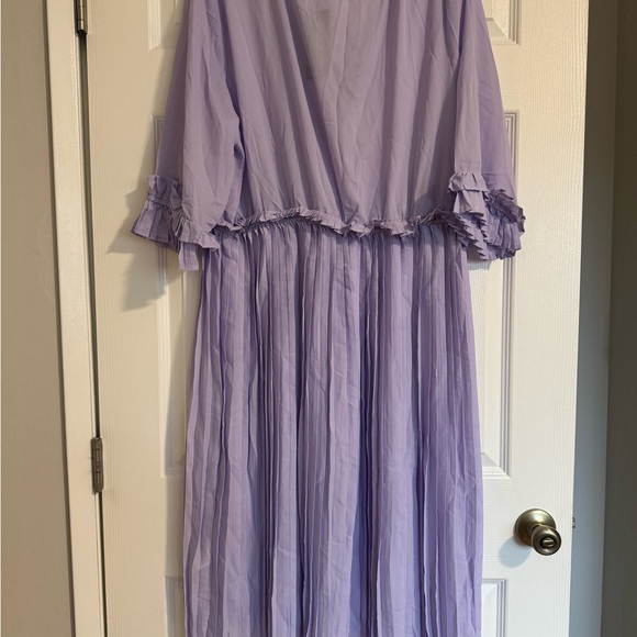 PLUS RUFFLE DETAIL PLEATED MIDI DRESS LILAC - Picture 2 of 6